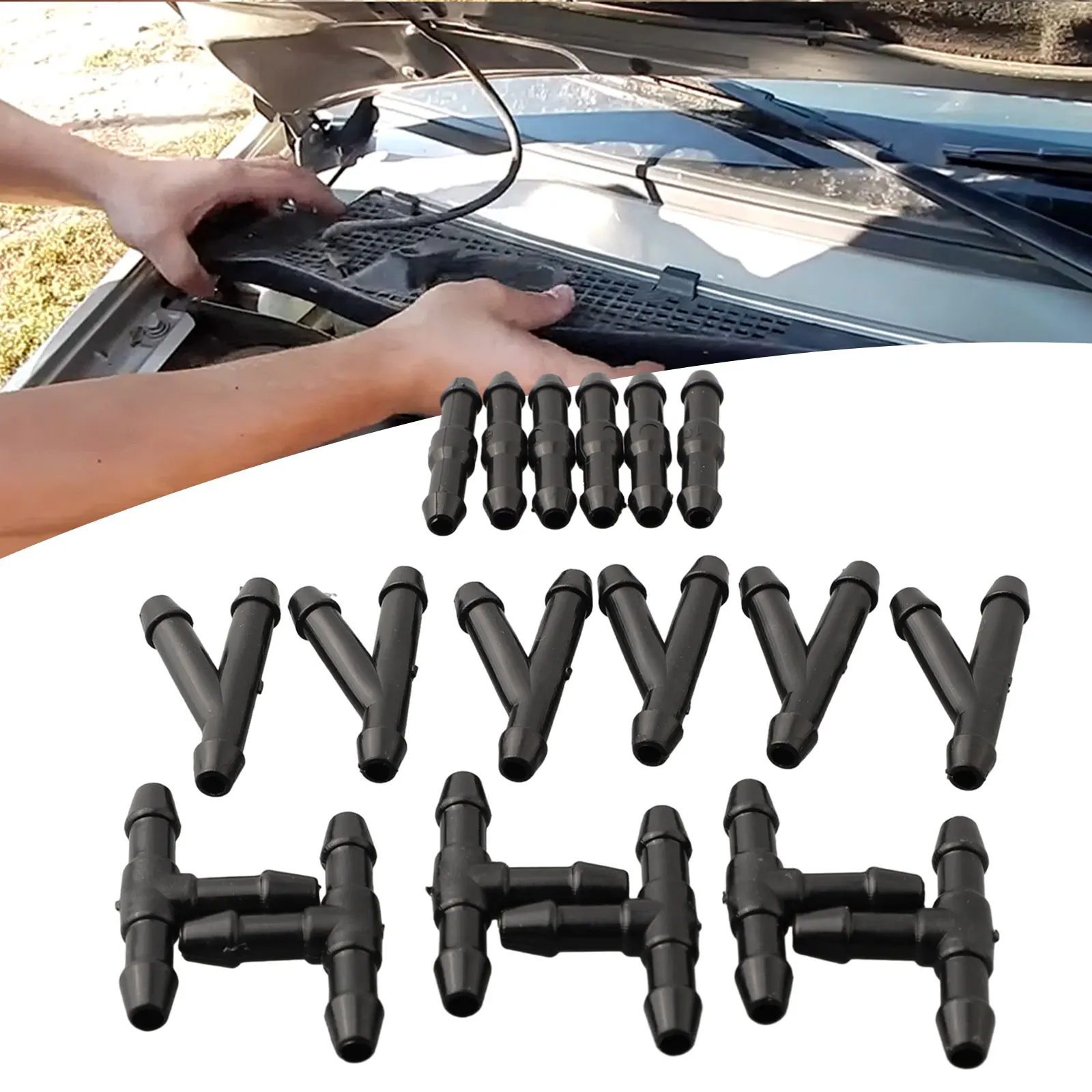 

18pcs Windshield Washer Hose Connector Water Tube T/Y/I Type Splitter Fittings Pipe Joint Adapter Replacement New