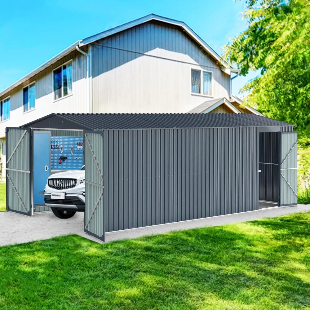 10 x 20 FT Outdoor Storage Shed with 2 Lockable Doors, 4 Air Vents, Large Waterproof Metal Garden Tool Shed