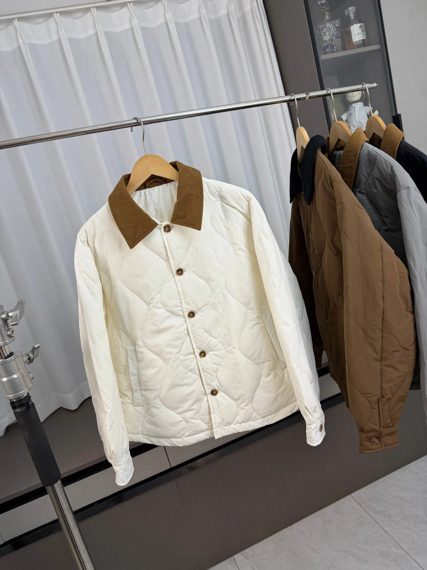 Simple and lightweight padded jackets Unisex Vintage Contrast Collar Casual Warm Down Jacket Coat