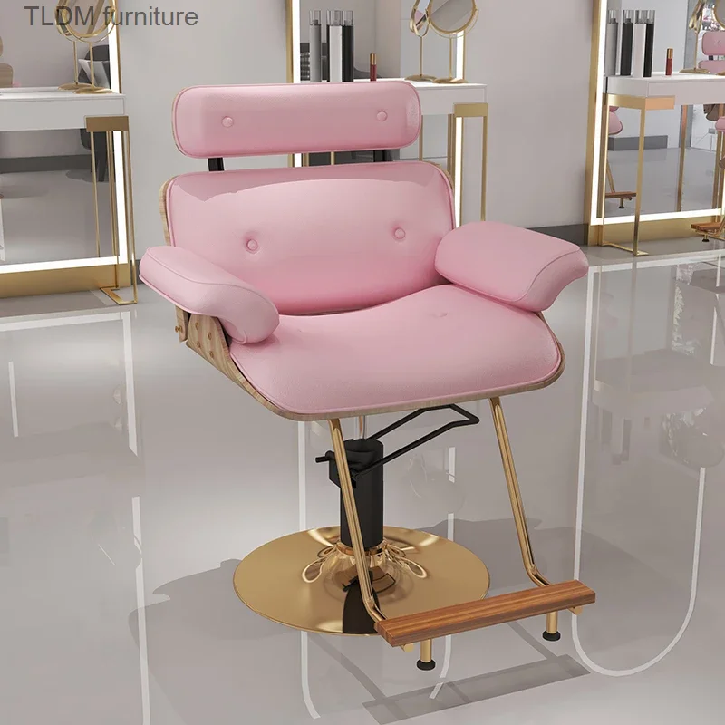 

Pink Pedicure Stylist Barber Chair Salon Luxury Aesthetic Golden Barbers Armchair Rotating Mocho Cadeira Barber Equipment MQ50BC