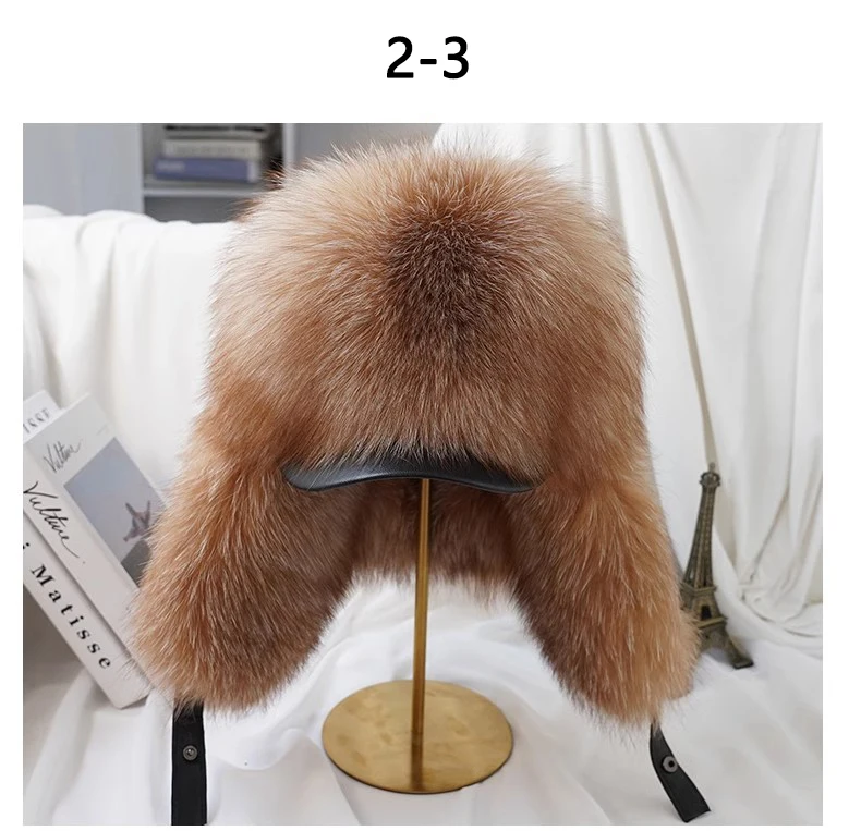 Winter 100% Echtes Silberfuchsfell Bombermütze Waschbärpelz Mütze Neue Herren-Ushanka Trapper Russische Herren-Skimütze Echte Lederkappen – Detail 21