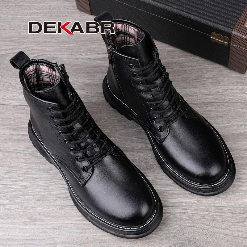 DEKABR Winter Warm Men Boots Genuine Leather Fur Plus Men Snow Boots Waterproof Handmade Working Ankle Boots High Top Men Shoes