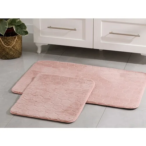 English Home Honeycomb Polyester Bath Mat Set 50 X80 - 45 X50 cm Powder