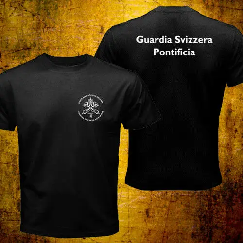 Fashion Rare Vatikan Guardia Svizzera Schweizer Schutz Römischen Katholischen Papst Sicherheit T-Shirt Doppel Seite Tees