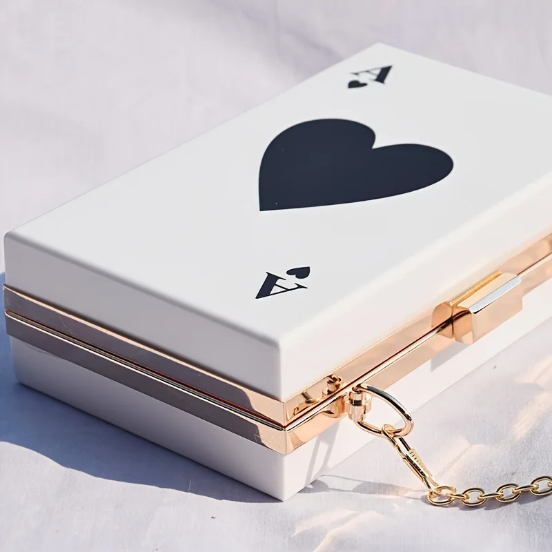 

White Acrylic Box Bags For Women 2025 Plastic Luxury Party Handbag Geometric Female Shoulder Bag Heart Pattern Clutch Sac A Main