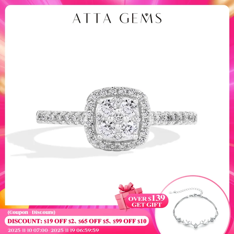 

ATTAGEMS Clover Moissanite Rings for Women D VVS1 Lab Diamond S925 Silver Engagement Bride Moissanite Jewelry Gift Dropshipping