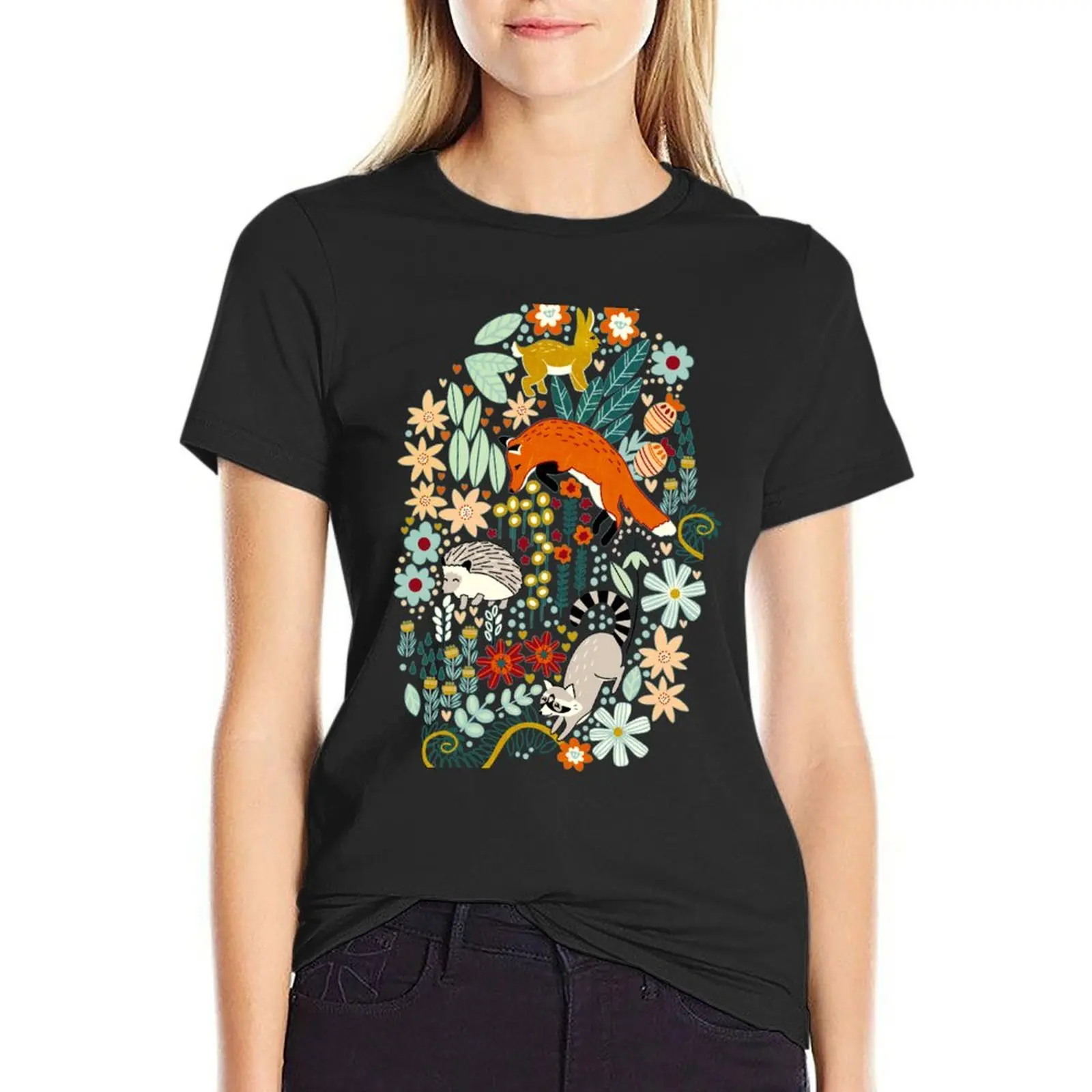 

Textured Woodland Pattern - Dusty Blue T-Shirt quick-drying animal print cat shirts for Women