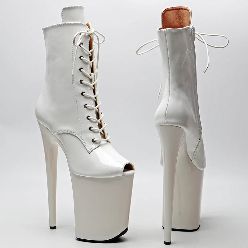 Leecabe 23CM/9inches Patent PU Upper Fashion trend Small open toe High Heels Pole Dance boot