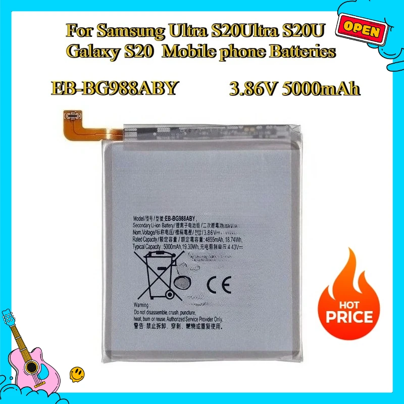 

Новый сменный аккумулятор EB-BG988ABY 3,86 В 5000 мАч для Samsung Ultra S20Ultra S20U Galaxy S20, аккумуляторы для мобильных телефонов