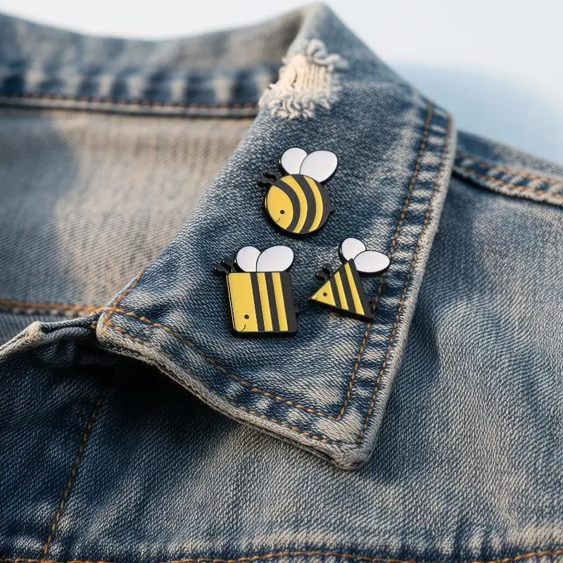 Creative Geometric Bee Shaped Alloy Pin Cute Cartoon Animal Badge Fashion Decor for Backpack Jacket Clothes Daily Accessory