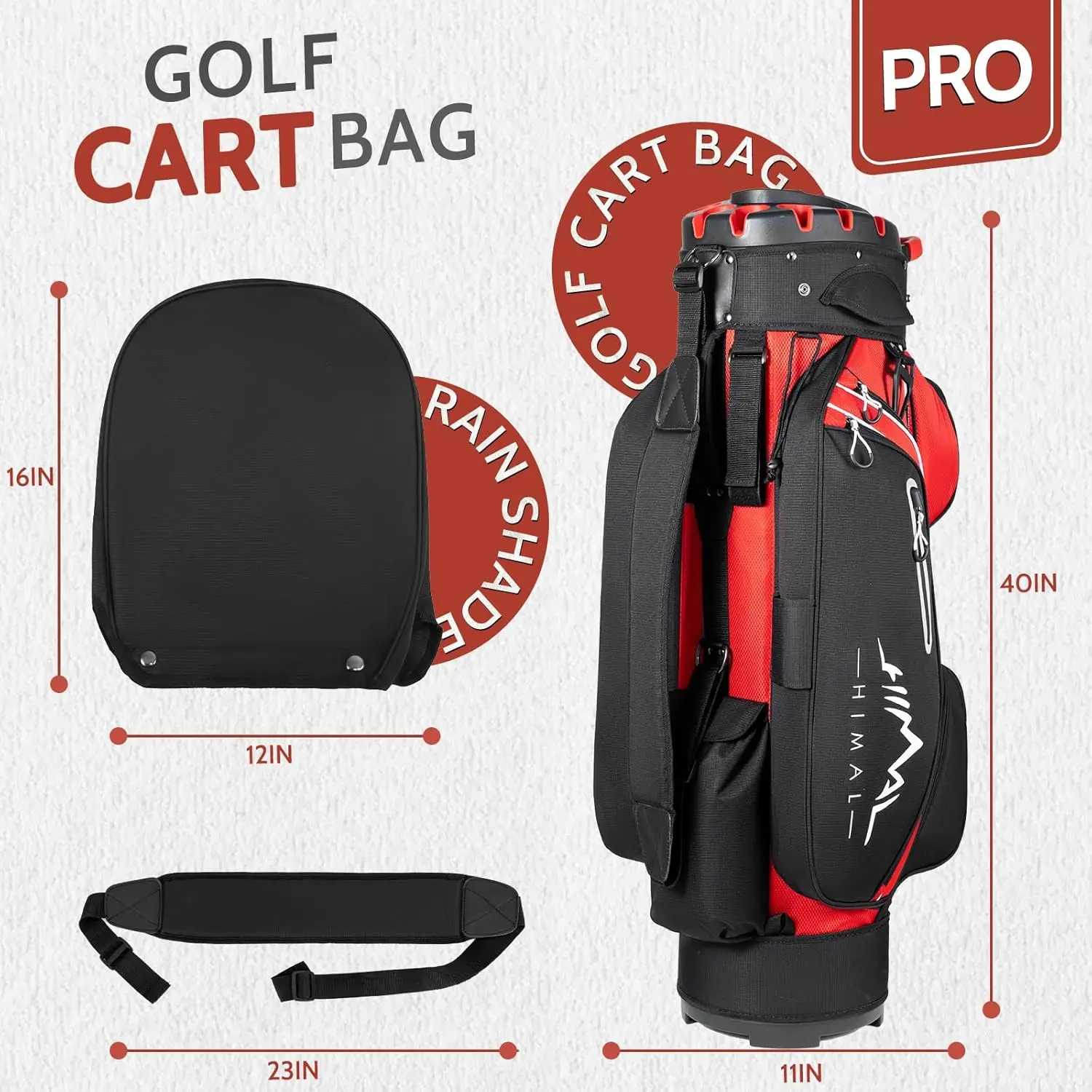 Comprimento total Divisor Top Golf Bag para homens, alças e Rain Cover