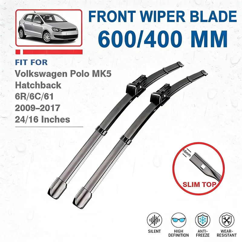 

24"+16" Front Windshield Wiper Blades For Volkswagen VW Polo 5 MK5 6R 6C 61 2009-2017 - Car Windscreen Replacement Accessories