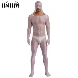 Lingerie da uomo See Through Body che copre tutto il corpo con guanti con apertura sul cavallo Sexy calze con piedi tuta con cappuccio Catsuit