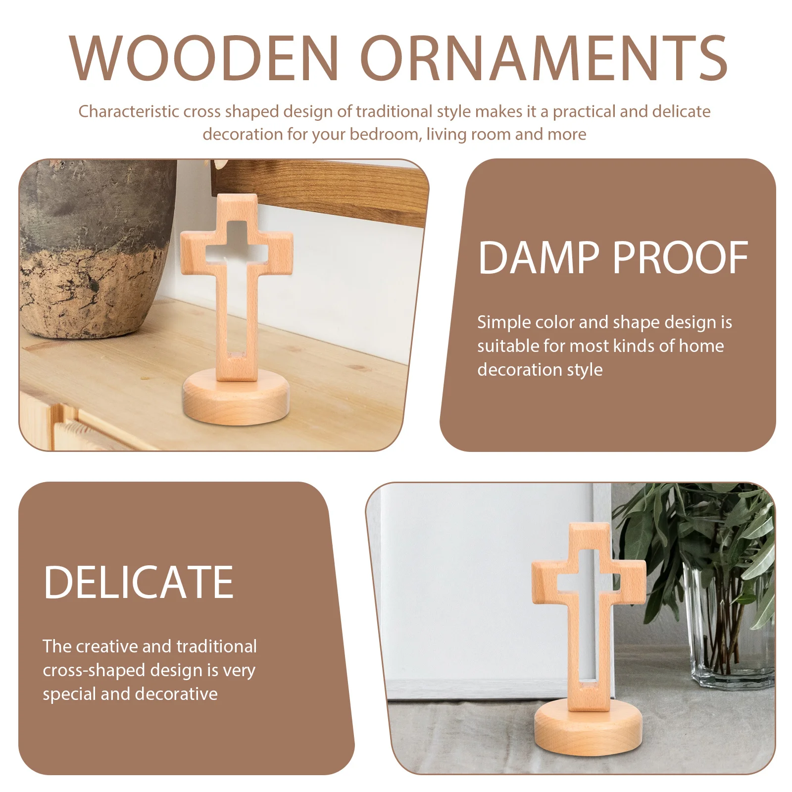 

1Set Premium Wood Cross Shaped Decor Compact Size Stable Base Suitable Home Office Desktop Decoration Wooden Cross Ornament
