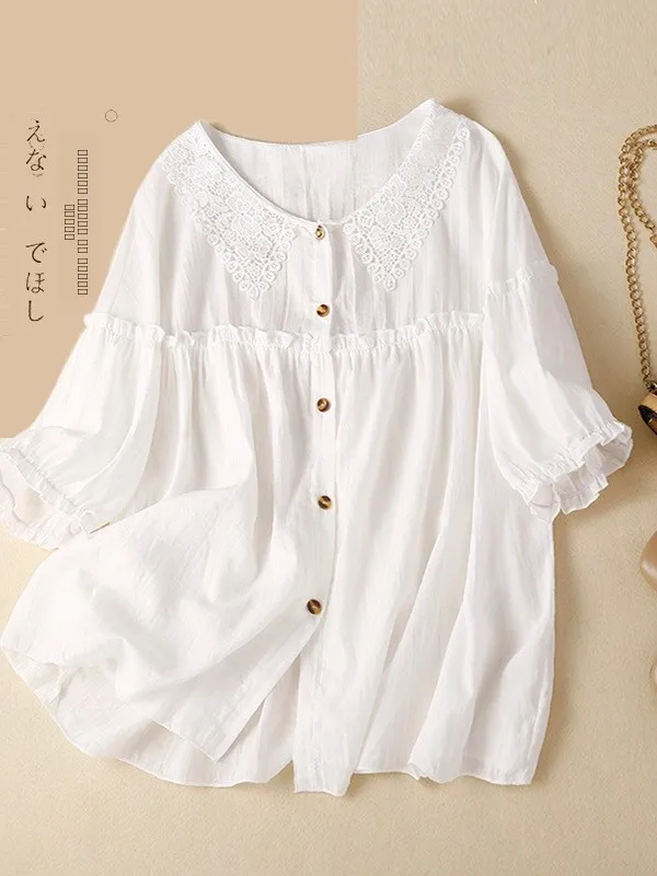 

Anti-Aging Summer Faion Loose Fit ort Sve irt Women's Casual Sle Thin Cardigan Button Detail round Ne Top