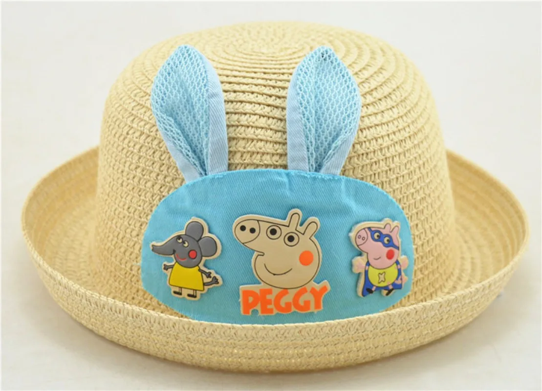 Spring Summer Cartoon Cute Pink Pig Paged Cartoon Cute Straw Hat Cute Sun Shading Unisex Hat Gift