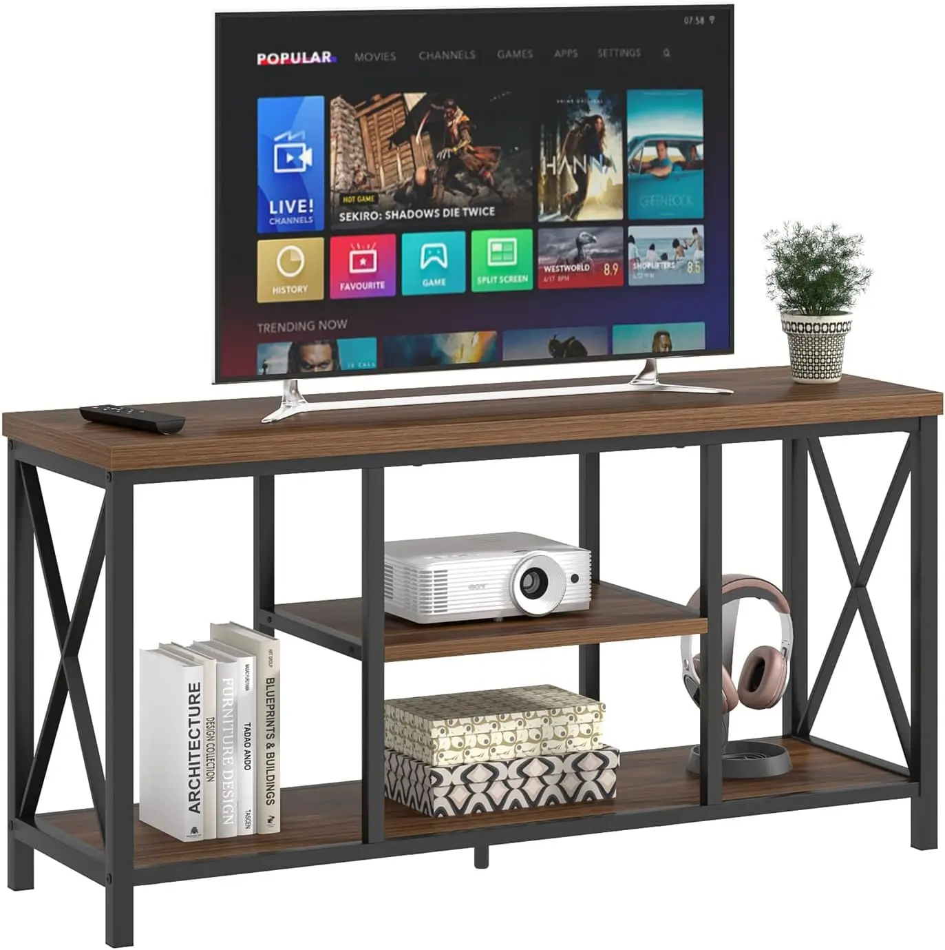 

Modern Entertainment Center for TVs up to 55 Inch, Rustic Wood Television Stands, Industrial TV Console and TV Cabine