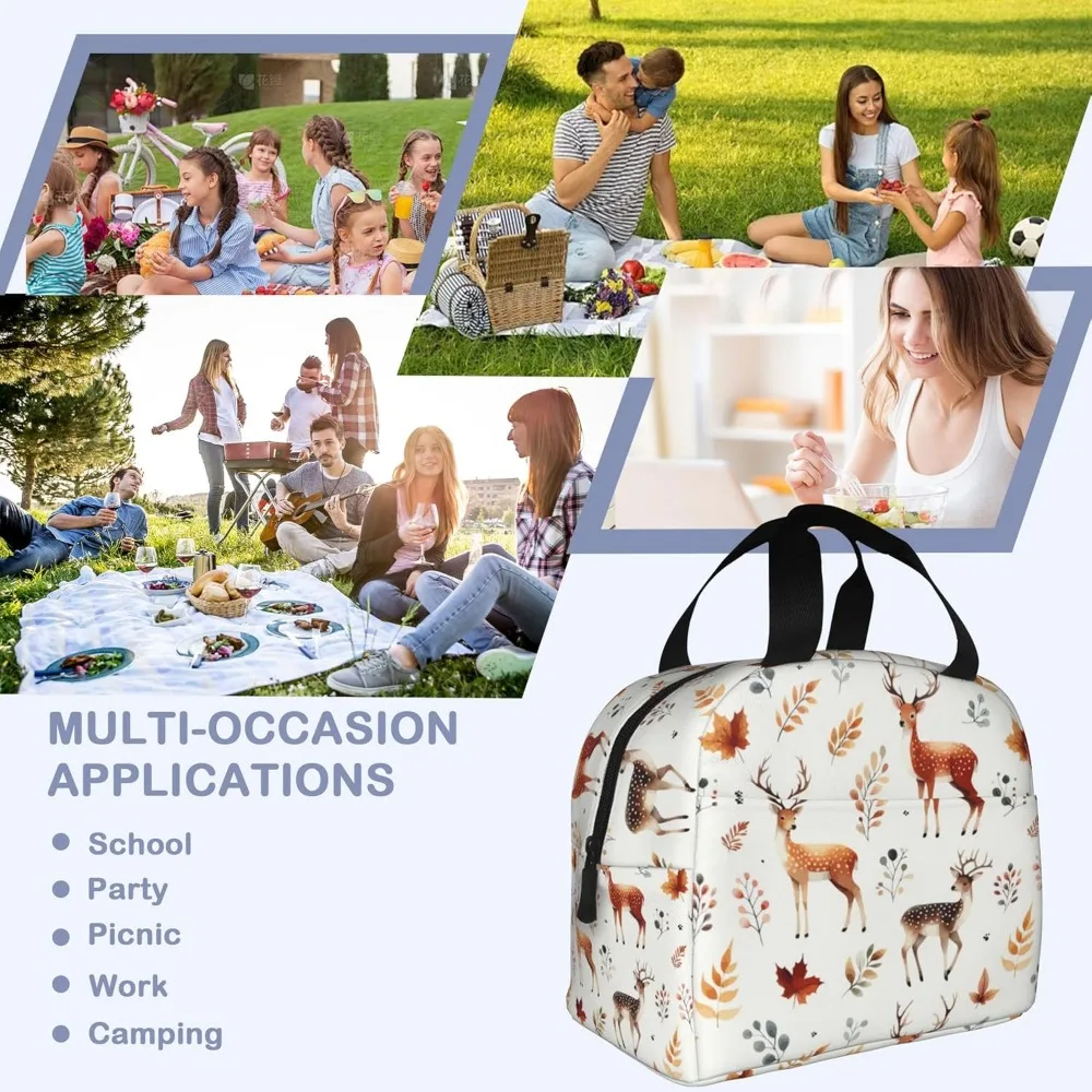 Cute Wild Deer Lunch Box,Insulated Bag for Girls Boys,Reusable Lunch Box for Kids Adults School Student Work Picnic Travel