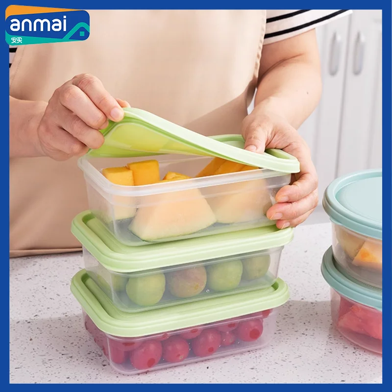 Anmai Camping Food Container Set 2pcs Fruit Storage Box Round Rectangle Bowl Eco-Friendly Kitchen Organizer Microwave Fridge