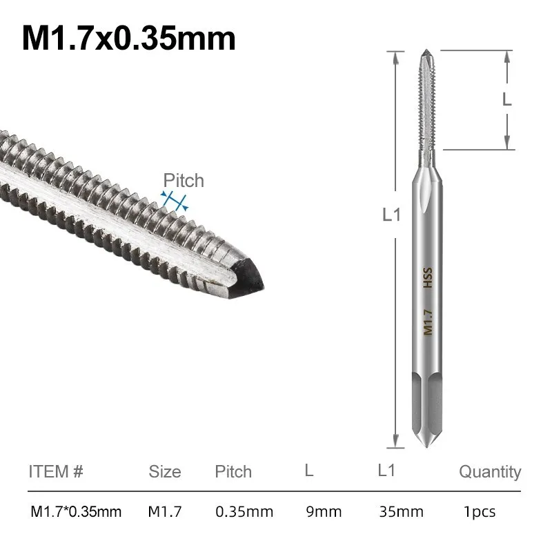 CMCP Metrischer Gewindebohrer M1-3,5 Mini-Maschinengewindebohrer Bohrer 6542, HSS-Gewindebohrer mit gerader Nut, Metallgewindebohrer, Handwerkzeuge