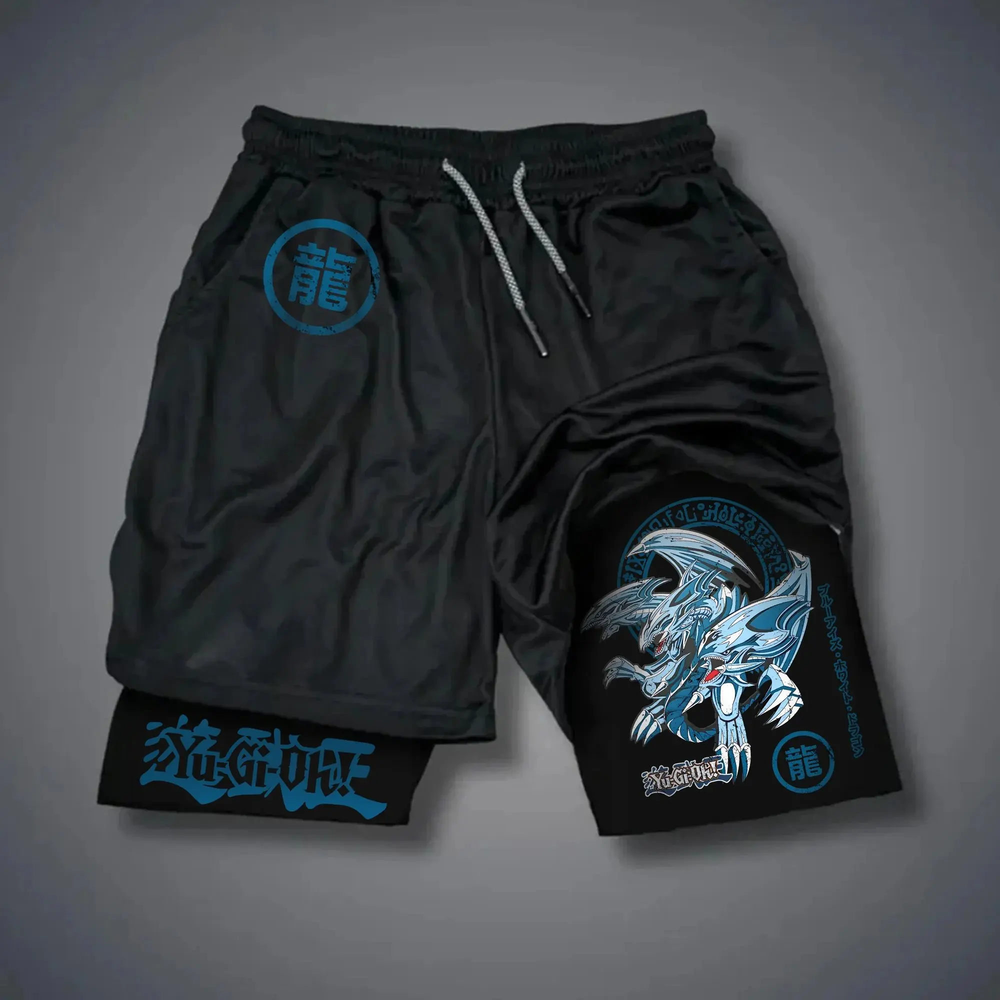 Estética Y2K Yu-Gi-Oh! Bermuda Shorts: estampado oficial de personajes de anime que absorbe el sudor para la convención y el uso diario
