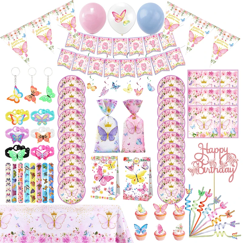 Butterfly Birthday Party Decorations Plates Cups Straw Tablecloth Balloon Backdrop Kids Birthday Party Supplies Baby Shower