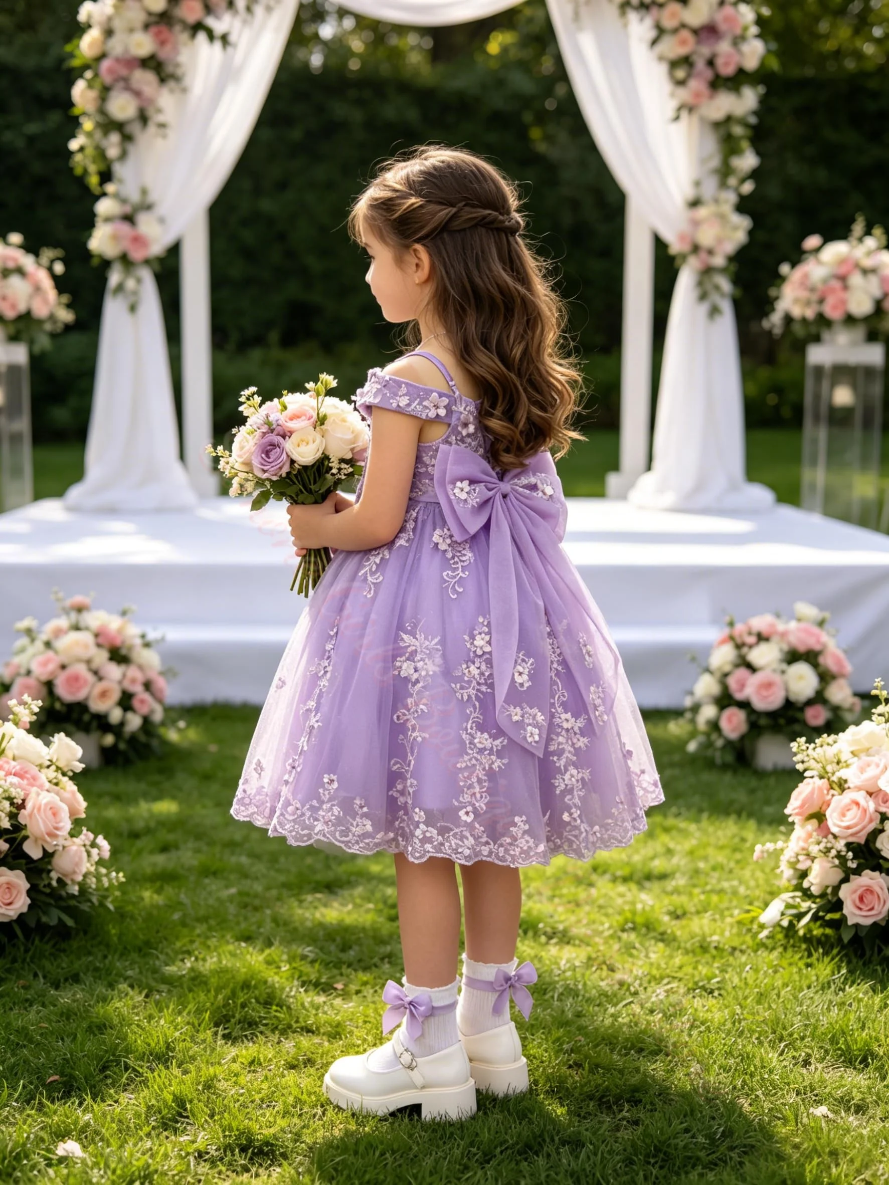 Quality Tulle Gorgeous Beading Flower Girl Dress Off Shoulder Flowers Lace First Communion Dress for Wedding Toddler Kids Gowns