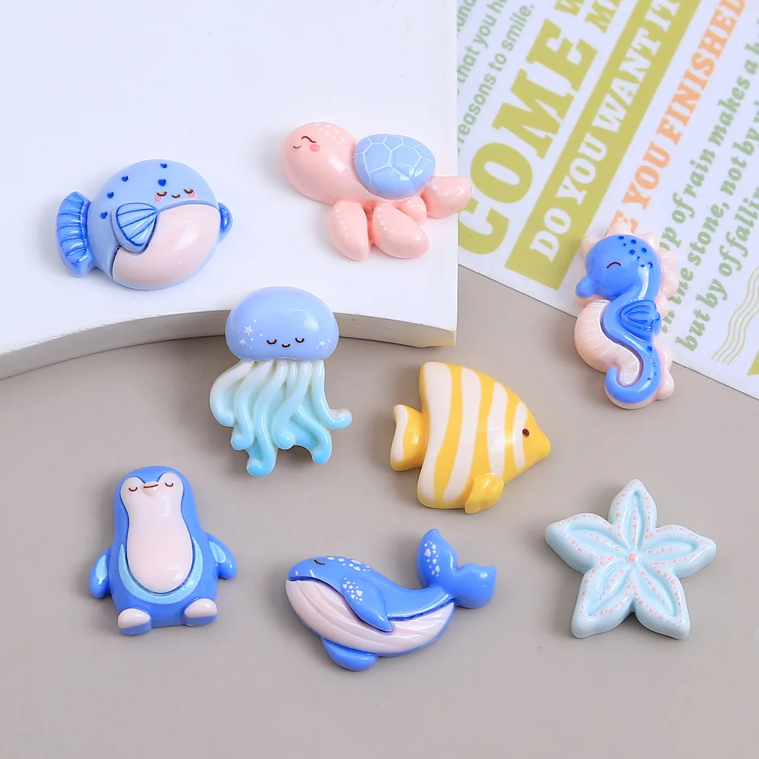 10/100pcs Resin Miniatures Flatback Penguins Whales Turtles Starfish Small Fish Figurine Flatback Scrapbook DIY Decor Craft