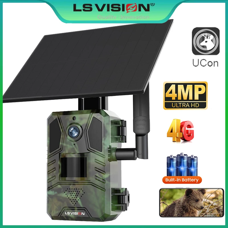 LS VISION 2K 4G Solar Trail Hunting Camera 20M PIR Motion Detection Night Vision Detection IP66 Waterproofing for Wildlife