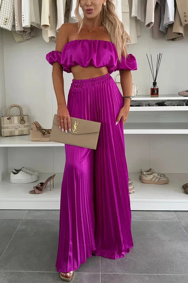 2025 Zomer Vrouwen Sexy 2 Delige Set Off-shoulder Mouwloze Boob Tube Top + Wijde Pijpen Broek Set Fashion Party Casual Broek Outfit