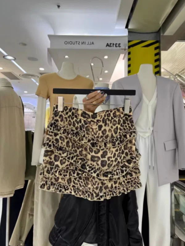 

Американская летняя женская юбка с леопардовым принтом, новая модель, с высокой талией, винтажная, пышная, короткая, модная юбка с высокой талией