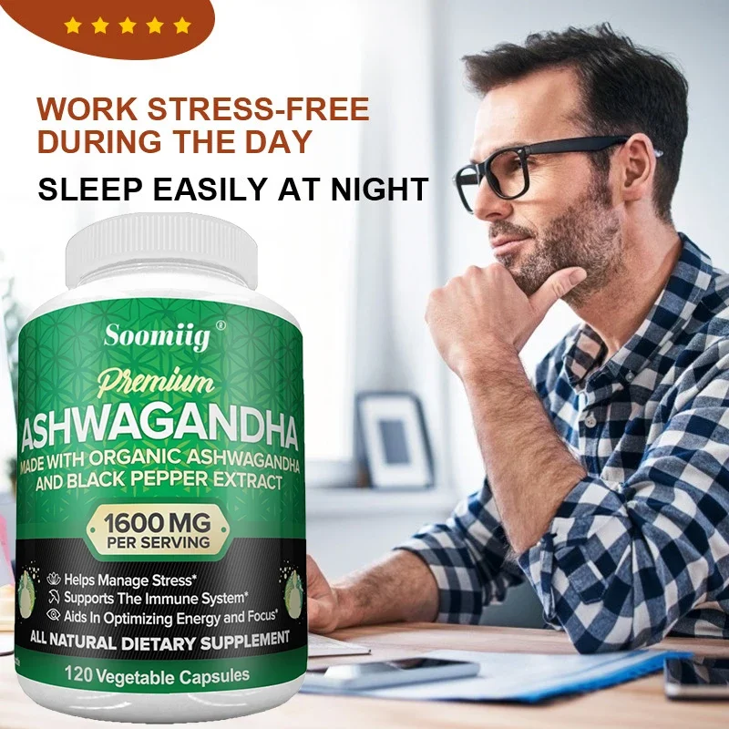 Organic Ashwagandha Capsules Promote Stress Relief, Natural Mood and Focus, Natural Energy Supplement, Unisex