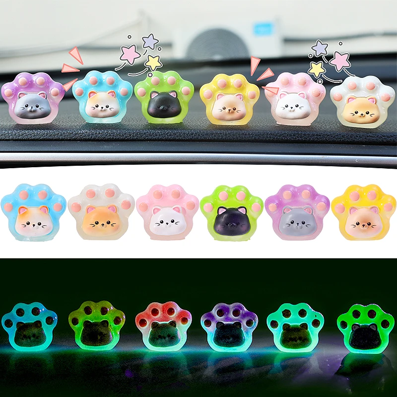 Cute Cartoon Luminous Cat Claw Car Ornament Micro Landscape Decorative Resin Accessories Car Centre Console Dashboard Decoration