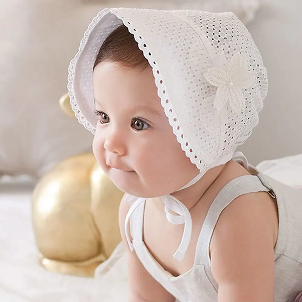 Fashion Thin Sunshade Hat Cotton Hollow Beanie Lace Flower Sweet Mesh Cap Baby