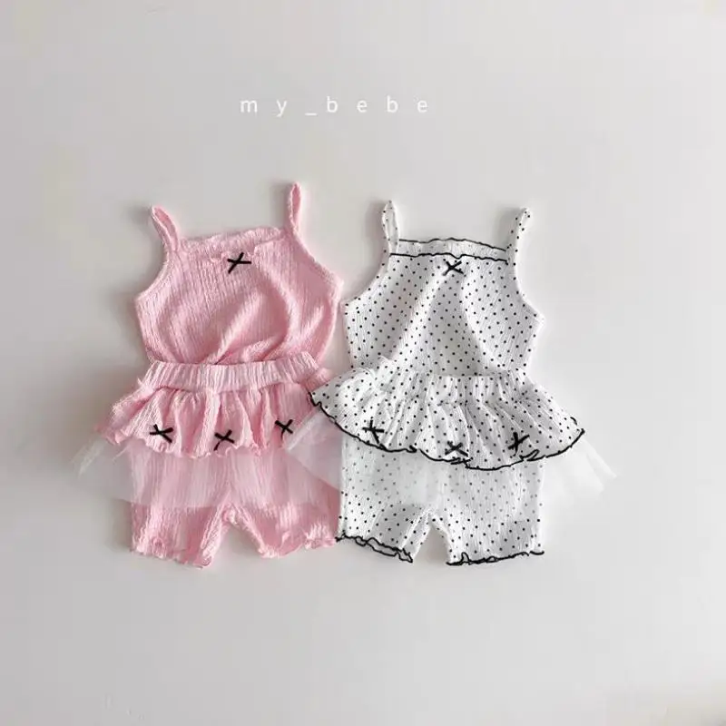 2026 Summer New Girls Sleeveless Clothes Set Cotton Baby Girl Polka Dot Sling Vest + Shorts 2pcs Suit Toddler Thin Outfits