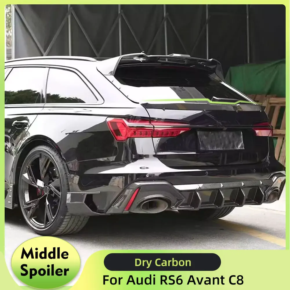 

Задний спойлер багажника, крылья багажника, крыло, губа для Audi RS6 Avant Base Wagon, 4-дверный 2019-2021, сухой карбоновый автомобильный задний средний спойлер