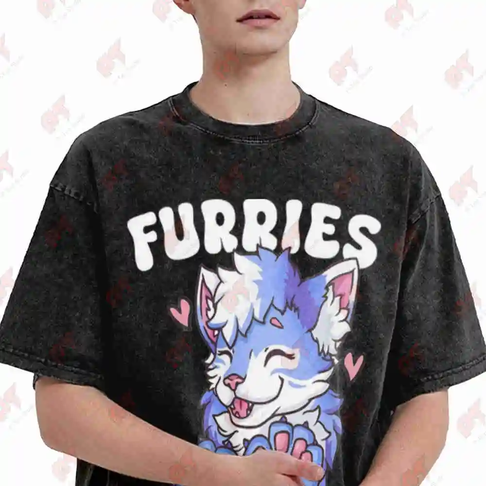 Furries Have More Fun Fox Cosplay Vintage Washed Tee Pure Cotton T-Shirt