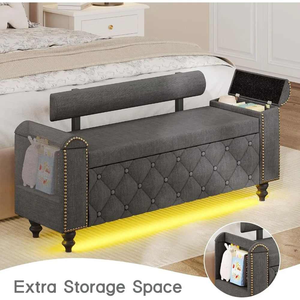 51인치 수납형 오토만, 등받이가 있는 수납형 오토만 벤치, 곡선형 팔걸이가 있는 터프티드 현관 벤치