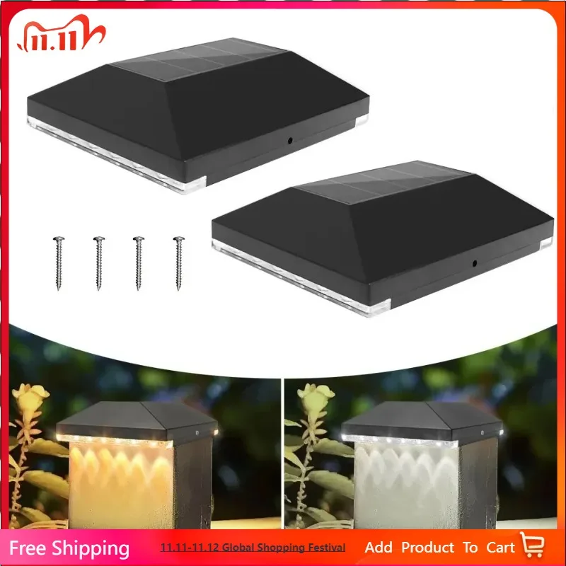 

2 Pack Solar Post Cap Lights Outdoor Fence Post Deck Cap Lamp Solar Powered Deck Lights for 3.5x3.5 4x4 Posts in Garden Decor