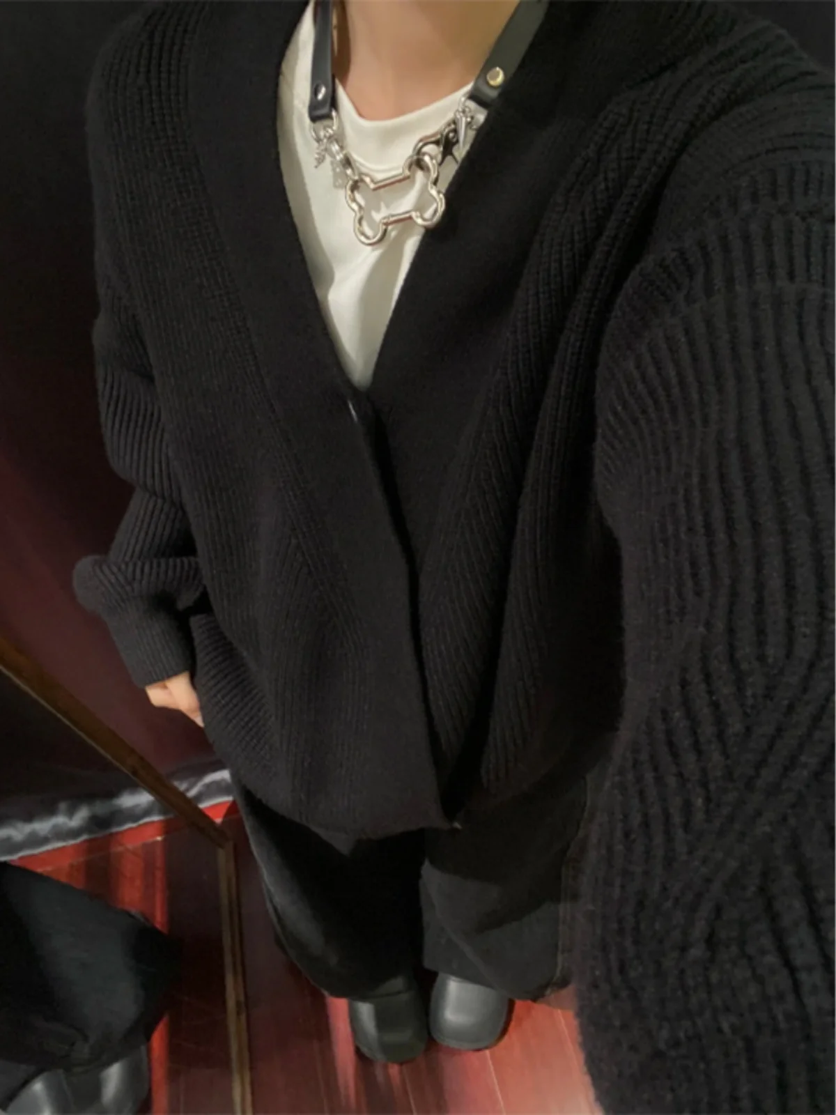 

Bla Soft Sweater Cardigan Men's Loose V-Ne Knitted Winter Faion Brand Lazy Old Money Sle Coat Polyester Fiber Long Sl...