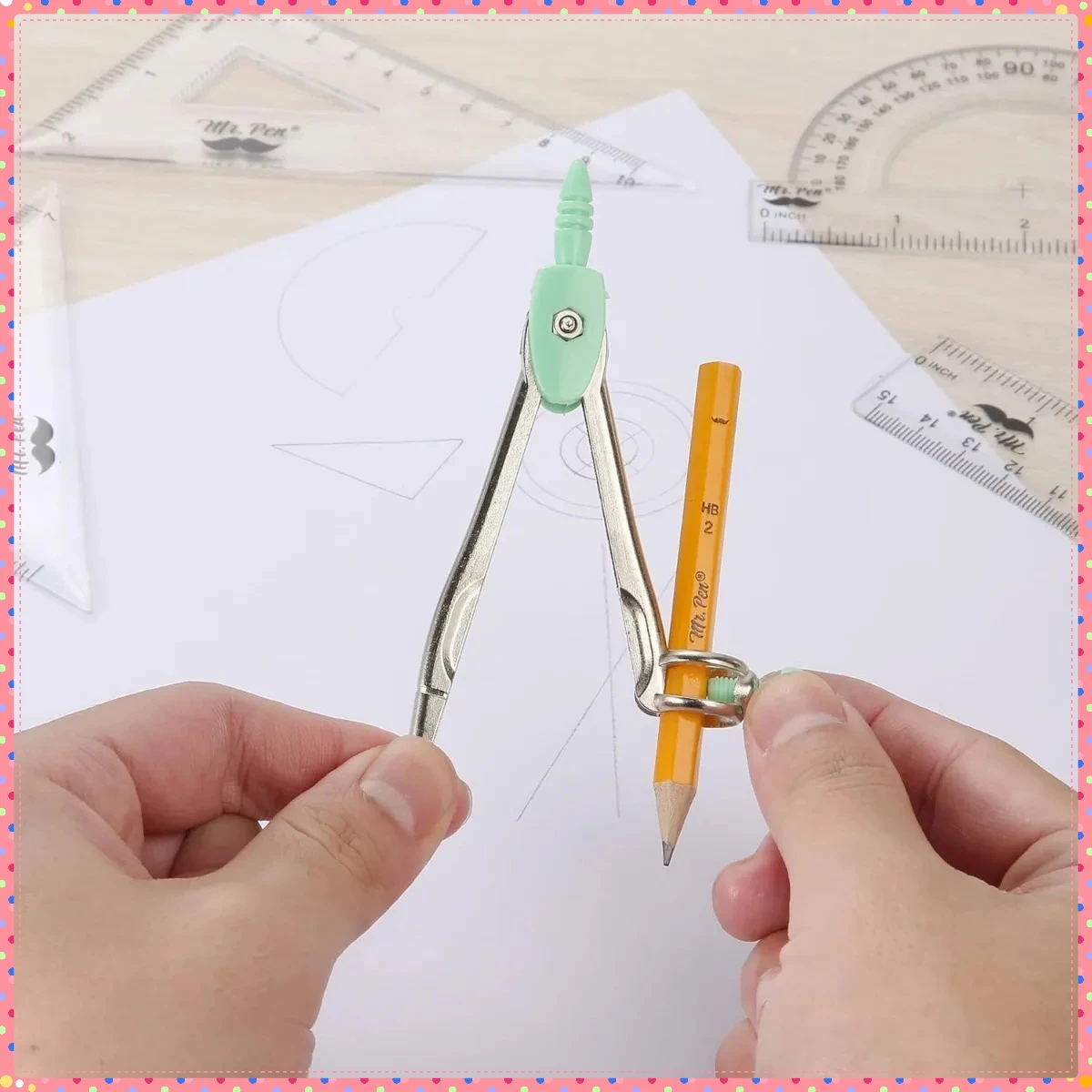 مجموعة هندسية مقاومة للكسر: مجموعة مكونة من 13 قطعة باللون الأخضر النعناعي مع بوصلة دقيقة للرياضيات. مثالية للطلاب