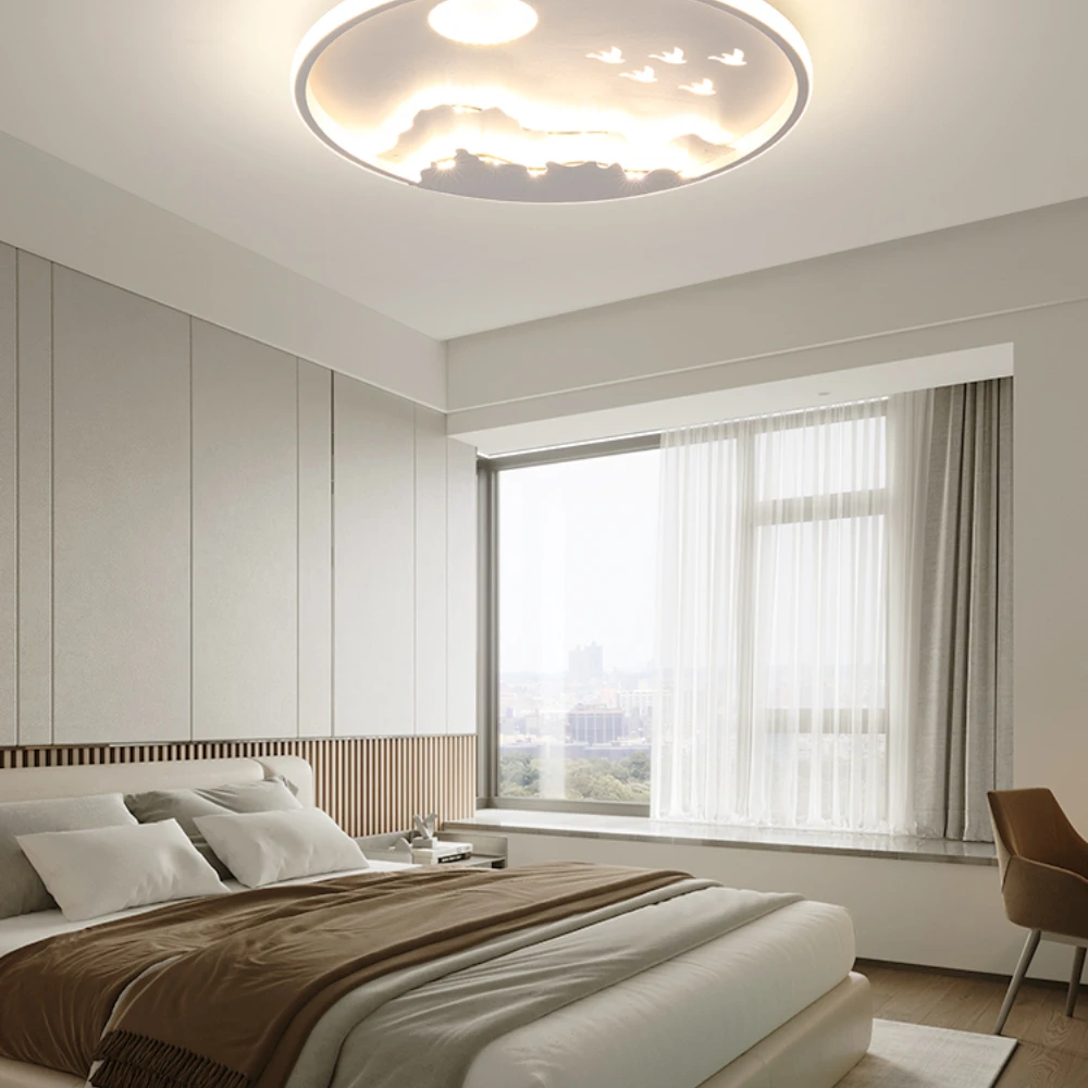 

Bedroom Light Simple Modern White Landscape Ceiling Lamp Nordic Light Luxury round Study Lamp New Chinese Style Room Lights