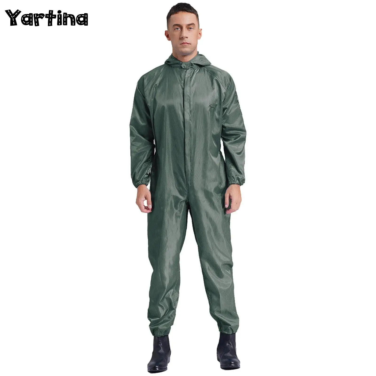 Unisex Anti-Static Dustproof Hooded Coverall Front Zipper Full-body Cover Jumpsuit Hooded Overalls Workshop Worker Spray Paint