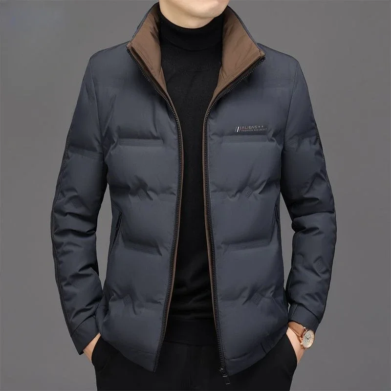 Abrigo de invierno Parkas cortas de talla grande, chaqueta gruesa y cálida nueva para hombre, prendas de vestir a la moda, abrigo con cuello levantado para mediana edad