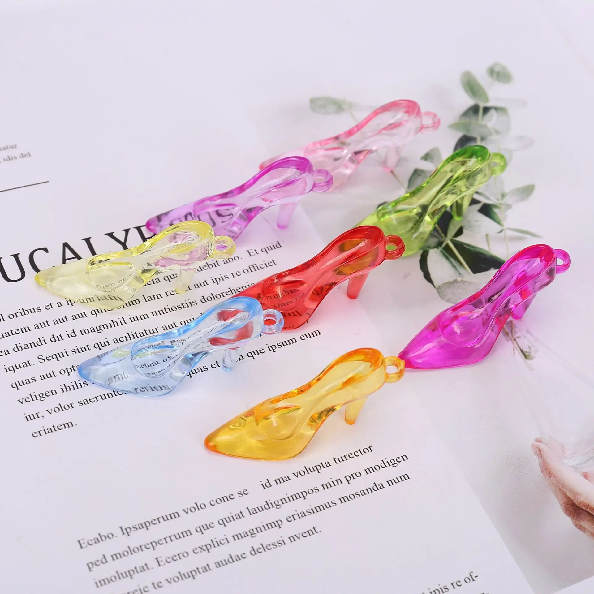 15Pcs Acrylic Multicolor Transparent Imitation Crystal High Heel Shoes Pendant Beads For Jewelry Making DIY Handmade Accessories