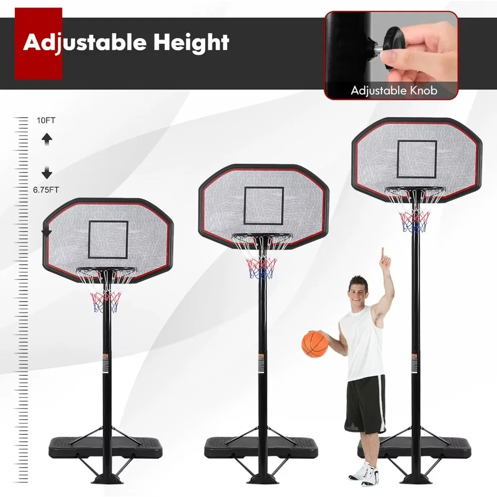 Goplus Aro de baloncesto portátil para exteriores, soporte de baloncesto ajustable en altura de 6,5 pies a 10 pies con ruedas, tablero trasero de 44 pulgadas, rellenable