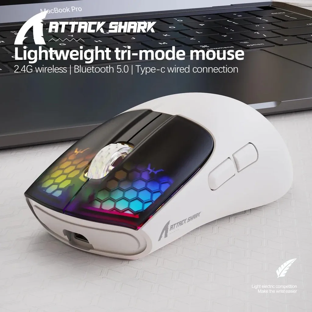 ATTACK SHARK X5 Wireless Mouse Lightweight Tri-Mode Connection 2.4GHz/Wired/Bluetooth RGB Macro Gaming Mouse