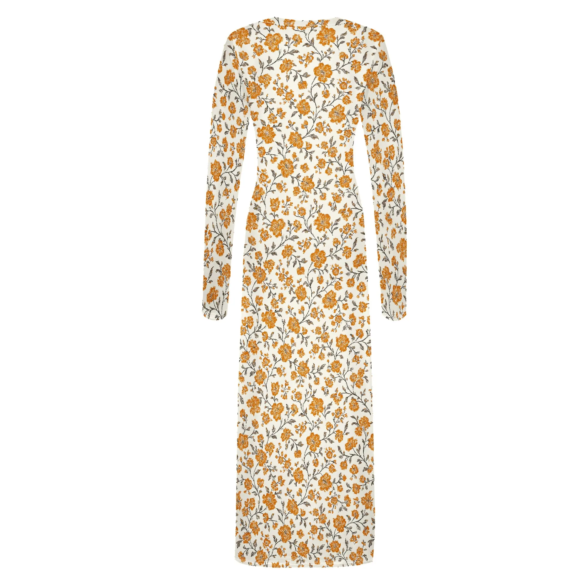 Abito lungo aderente da donna Autunno Primavera Moda Manica lunga Stampa floreale Abiti da club aderenti aderenti