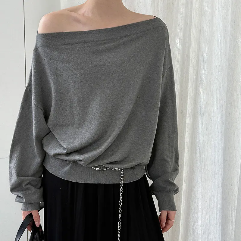 

Осень 2022, сексуальные вязаные пуловеры с длинными рукавами и открытыми плечами, женские топы и блузки, модный свитер Blusas Roupa Feminina