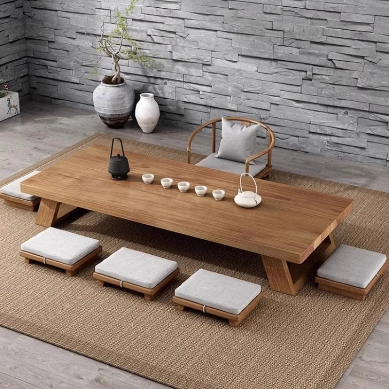 Long Floor-standing Coffee Tables New Chinese-style Solid Wood Tatami Coffee Tables Modern Bay Window Home Furniture ChaJi JT40E